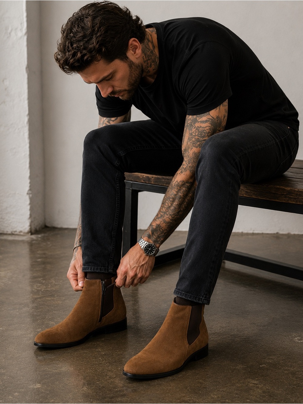 Karl Lagerfeld Paris Men’s Suede Chelsea Ankle Boots Brown Size 9W